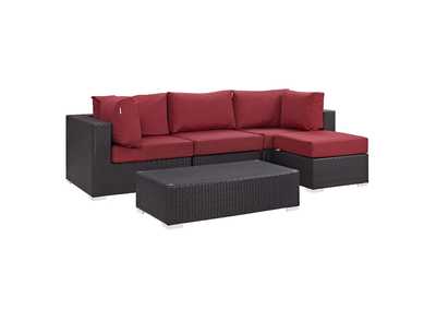 Image for Convene Espresso Red 5 Piece Outdoor Patio Sectional Set