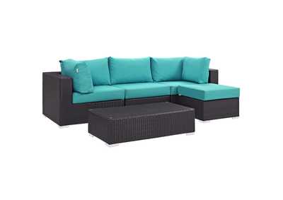 Image for Convene Espresso Turquoise 5 Piece Outdoor Patio Sectional Set