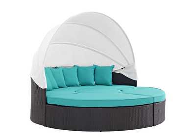 Espresso Turquoise Convene Canopy Outdoor Patio Daybed