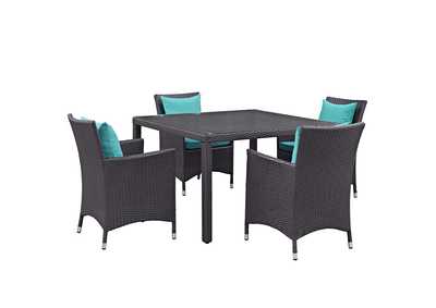 Image for Convene Espresso Turquoise 5 Piece Outdoor Patio Dining Set