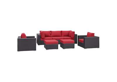 Image for Convene Espresso Red 7 Piece Outdoor Patio Sectional Set