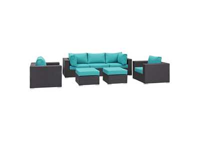 Image for Convene Espresso Turquoise 7 Piece Outdoor Patio Sectional Set