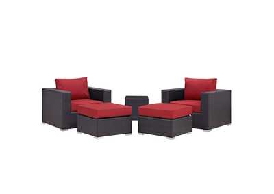 Image for Convene Espresso Red 5 Piece Outdoor Patio Sectional Set