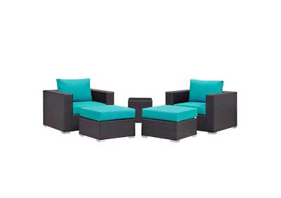 Image for Convene Espresso Turquoise 5 Piece Outdoor Patio Sectional Set