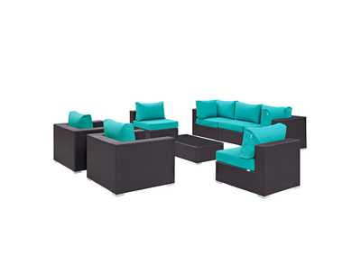 Convene Espresso Turquoise 8 Piece Outdoor Patio Sectional Set