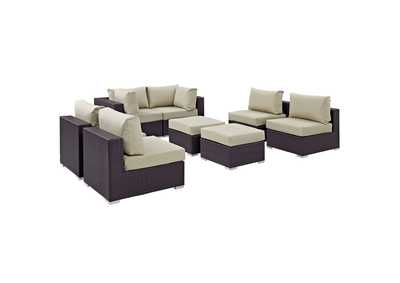 Convene Espresso Beige 8 Piece Outdoor Patio Sectional Set