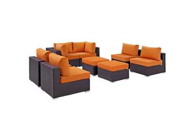 Convene Espresso Orange 8 Piece Outdoor Patio Sectional Set