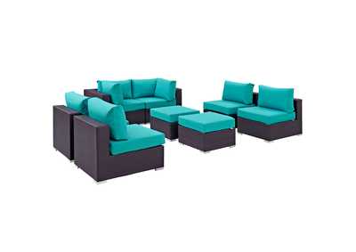 Convene Espresso Turquoise 8 Piece Outdoor Patio Sectional Set