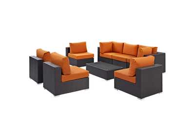 Convene Espresso Orange 8 Piece Outdoor Patio Sectional Set