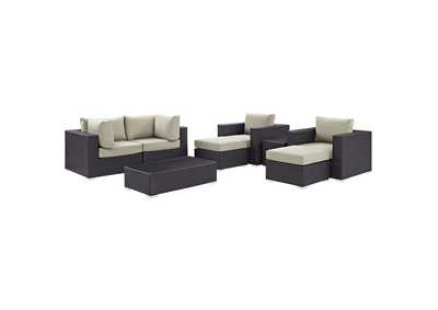 Convene Espresso Beige 8 Piece Outdoor Patio Sectional Set