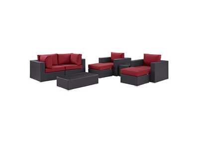 Convene Espresso Red 8 Piece Outdoor Patio Sectional Set