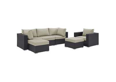 Convene Espresso Beige 6 Piece Outdoor Patio Sectional Set