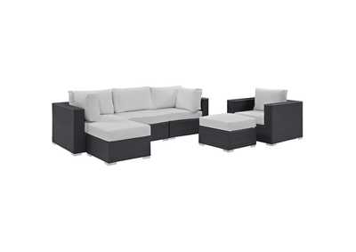 Convene Espresso White 6 Piece Outdoor Patio Sectional Set