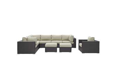 Convene Espresso Beige 9 Piece Outdoor Patio Sectional Set