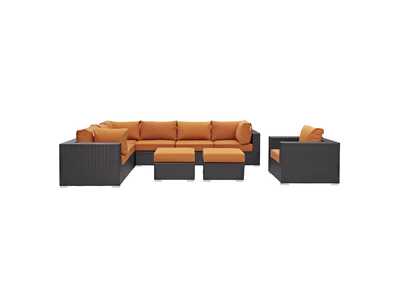 Convene Espresso Orange 9 Piece Outdoor Patio Sectional Set