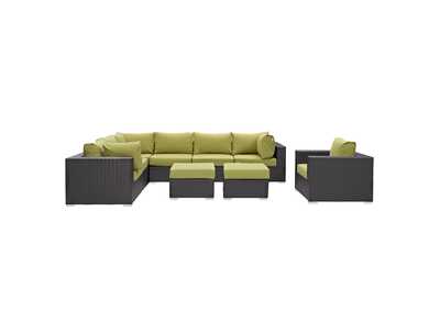 Convene Espresso Peridot 9 Piece Outdoor Patio Sectional Set