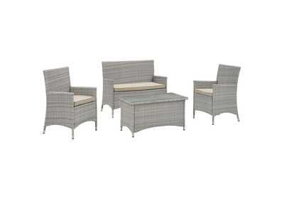 Bridge Light Gray Beige 4 Piece Outdoor Patio Patio Conversation Set