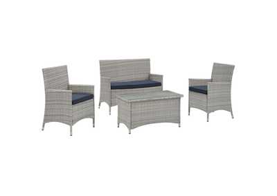 Image for Bridge Light Gray Navy 4 Piece Outdoor Patio Patio Conversation Set