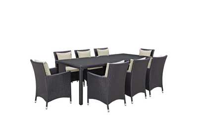 Espresso Beige Convene 9 Piece Outdoor Patio Dining Set