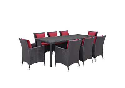 Espresso Red Convene 9 Piece Outdoor Patio Dining Set