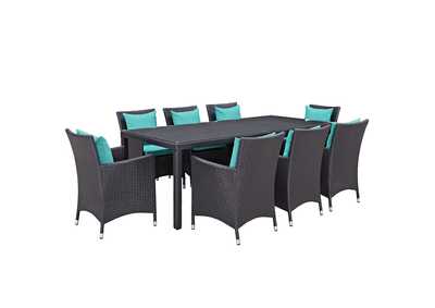 Espresso Turquoise Convene 9 Piece Outdoor Patio Dining Set