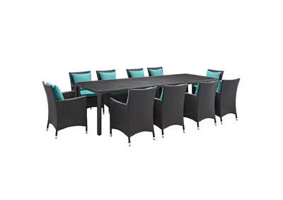 Espresso Turquoise Convene 11 Piece Outdoor Patio Dining Set