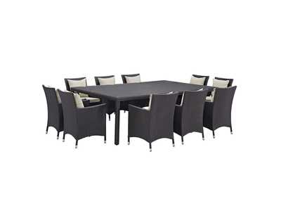 Espresso Beige Convene 11 Piece Outdoor Patio Dining Set