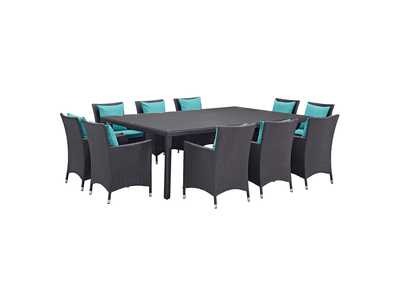 Espresso Turquoise Convene 11 Piece Outdoor Patio Dining Set