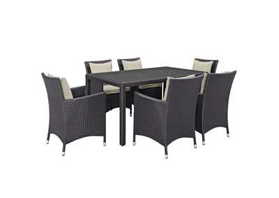 Espresso Beige Convene 7 Piece Outdoor Patio Dining Set