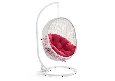 Image for White Red Hide Outdoor Patio Swing Chair With Stand