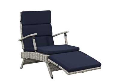 Light Gray Navy Envisage Chaise Outdoor Patio Wicker Rattan Lounge Chair