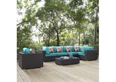 Espresso Turquoise Convene 7 Piece Outdoor Patio Sectional Set