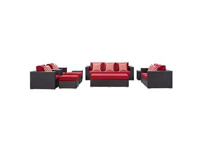 Espresso Red Convene 9 Piece Outdoor Patio Sofa Set