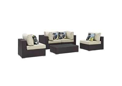 Espresso Beige Convene 5 Piece Outdoor Patio Sectional Set