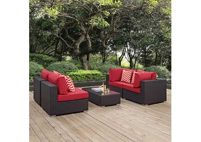 Espresso Red Convene 5 Piece Outdoor Patio Sectional Set