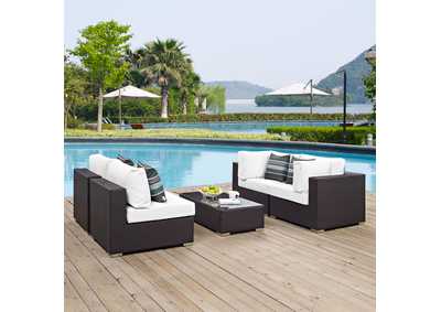 Espresso White Convene 5 Piece Outdoor Patio Sectional Set