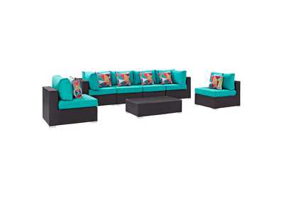 Image for Espresso Turquoise Convene 7 Piece Outdoor Patio Sectional Set