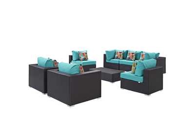 Image for Espresso Turquoise Convene 8 Piece Outdoor Patio Sectional Set