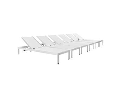 Image for Silver White Shore Chaise Outdoor Patio Aluminum [Set of 6]