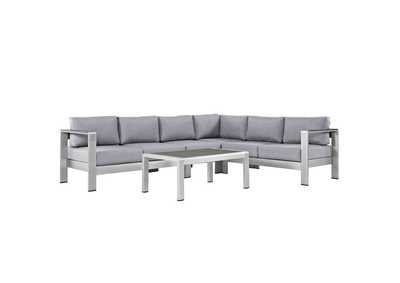 Image for Silver Gray Shore 5 Piece Outdoor Patio Aluminum Sectional Sofa Set