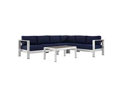 Image for Silver Navy Shore 5 Piece Outdoor Patio Aluminum Sectional Sofa Set