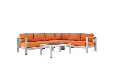 Image for Silver Orange Shore 5 Piece Outdoor Patio Aluminum Sectional Sofa Set