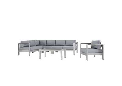 Image for Silver Gray Shore 6 Piece Outdoor Patio Aluminum Sectional Sofa Set