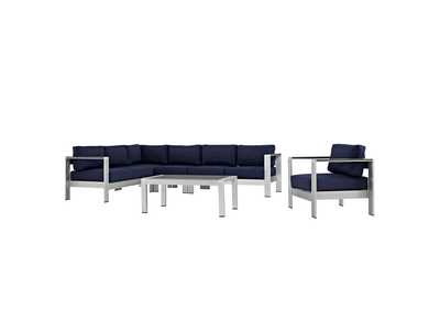 Image for Silver Navy Shore 6 Piece Outdoor Patio Aluminum Sectional Sofa Set