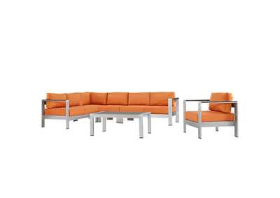 Image for Silver Orange Shore 6 Piece Outdoor Patio Aluminum Sectional Sofa Set