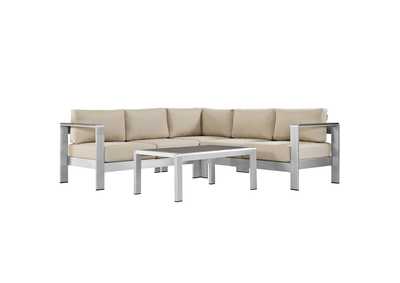 Image for Silver Beige Shore 4 Piece Outdoor Patio Aluminum Sectional Sofa Set
