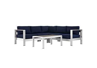 Image for Silver Navy Shore 4 Piece Outdoor Patio Aluminum Sectional Sofa Set