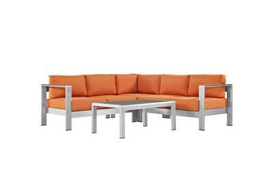 Image for Silver Orange Shore 4 Piece Outdoor Patio Aluminum Sectional Sofa Set