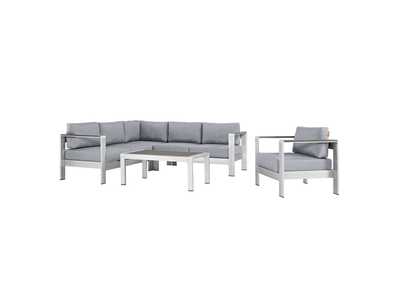 Image for Silver Gray Shore 5 Piece Outdoor Patio Aluminum Sectional Sofa Set
