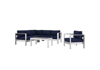 Image for Silver Navy Shore 5 Piece Outdoor Patio Aluminum Sectional Sofa Set